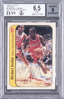 1986/87 Fleer Sticker #8 Michael Jordan Signed and Inscribed Rookie Card – BGS EX-MT+ 6.5/BGS 9